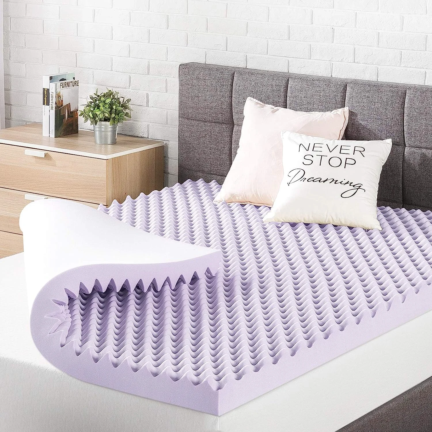 Best Price Mattress 3 Inch Egg Crate Memory Foam MattressTopper with Soothing Lavender Infusion, CertiPUR-US Certified