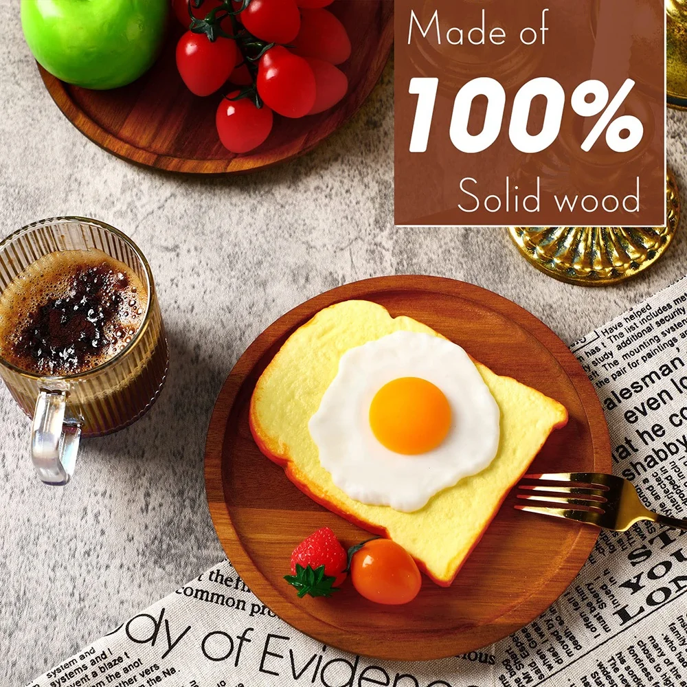 Wholesale custom table dinner food wood tray pan acacia wood dishes & plated 8 inch round wooden charger plates