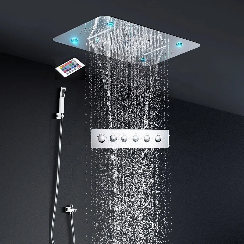 Bathroom Ceiling 580*380MM Rain Waterfall Spray LED MUSIC Shower Sets 5 Functions High Pressure Shower Diverter