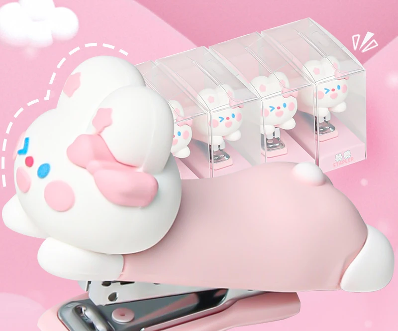 Latest Promotion Price Cartoon Rabbit Stapler Creative Cute Shape Mini Binding Machine Portable Labor Saving Small Stapler