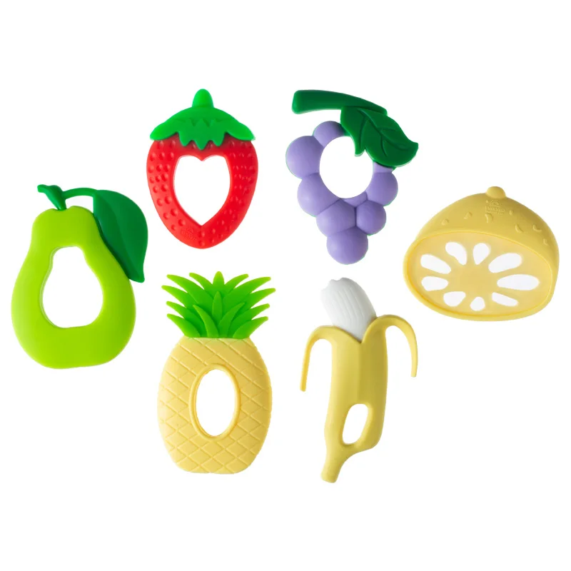 High Quality Silicone Teether Set with Pear Strawberry Banana and Pineapple Perfect Educational Baby Gift Silicone Teether