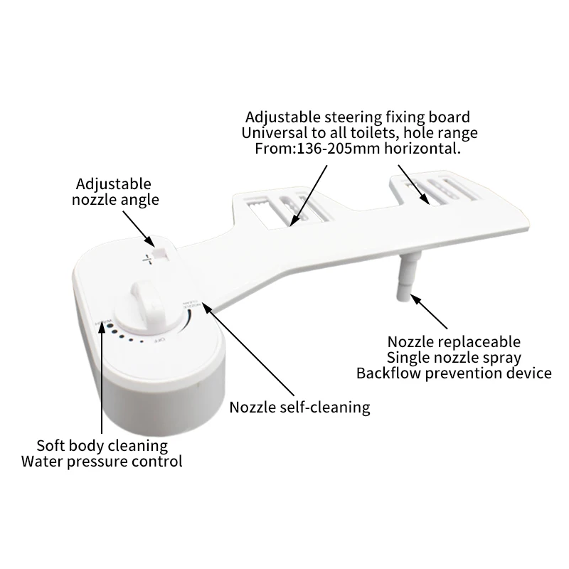 Self Cleaning ABS Sprayer Bidet Attachment Adjustable Nozzle Angle Toilet Bidet