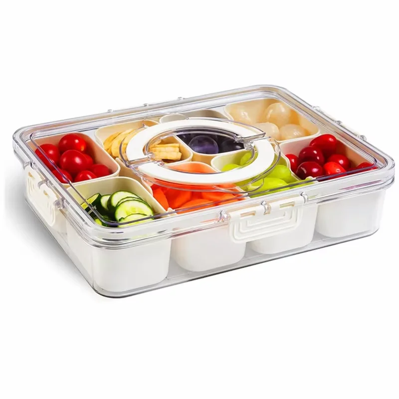 Dainty Wholesale Handle 8 Compartment Serving  kids plastic snack container with lid For Fruit Vegetable Salad