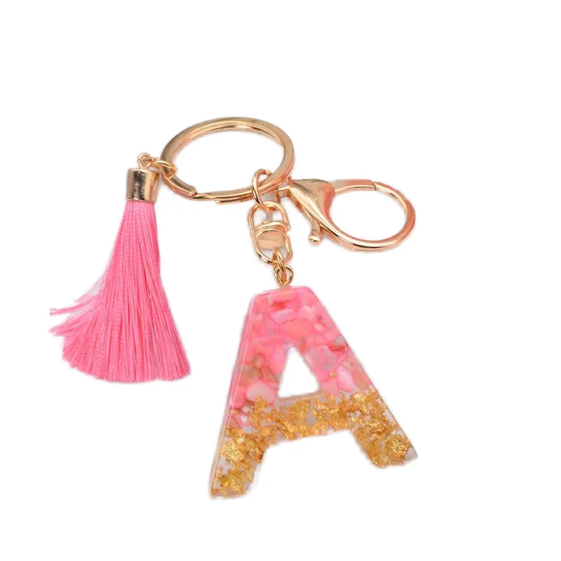 Pink Tassel Letter Keychain Epoxy Letter Pendant Fashion Bag Pendant Gift Keychains