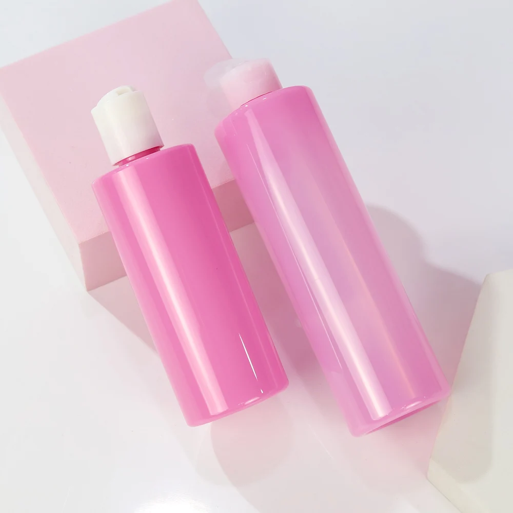 Custom Plastic Cosmetics Packaging Luxury Cosmetic Packaging Set Skin Care Pink Cylinder Bottles And Jars