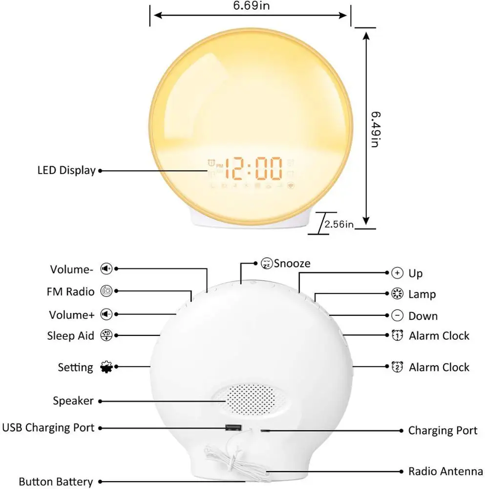 
Sunrise Sunset Simulation Dual Alarms and Snooze Function Wake Up Alarm Clock 