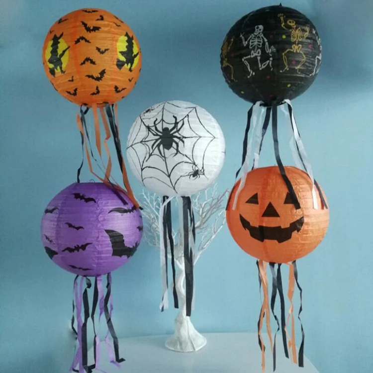 8 inches Hanging Decoration  Halloween Paper Led Lanterns For Party supplies