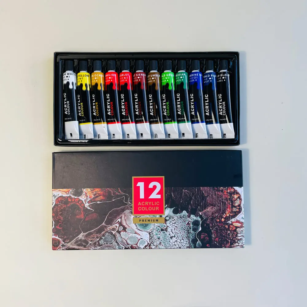 GF New Design Professional Art Supplies Premium Pigment 12 Colors 0.41 oz 12 ml Artists Kids Canvas Paper Painting Acrylic Paint