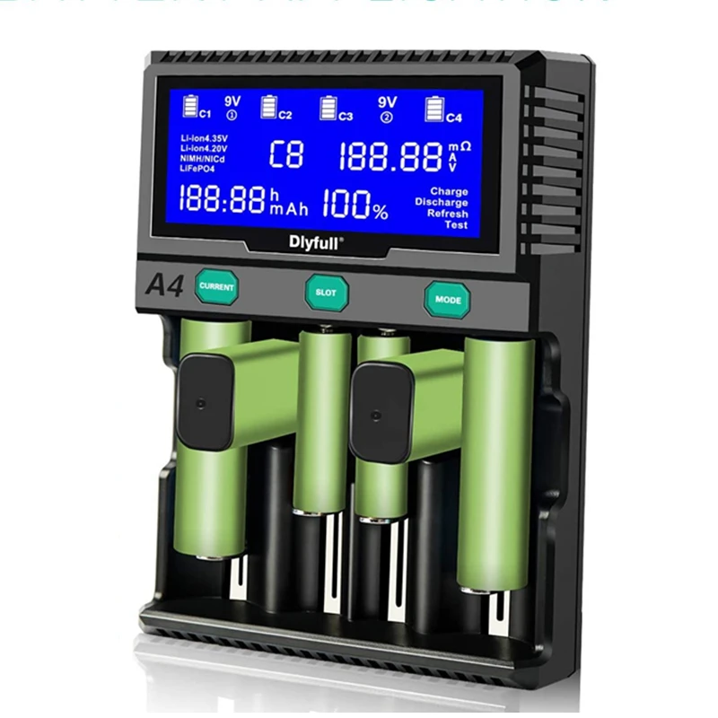 Dlyfull 6 slots 2A Fast Universal  Smart  Battery Charger For AA AAA C D 9V 18650 21700 26650 20700 14500 123A 10440 cells