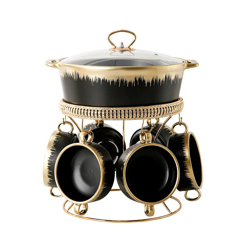 Керамическая Золотая миска для хлопьев большая суповая с крышкой подставка фарфоровая Свадебная сервировочная черная