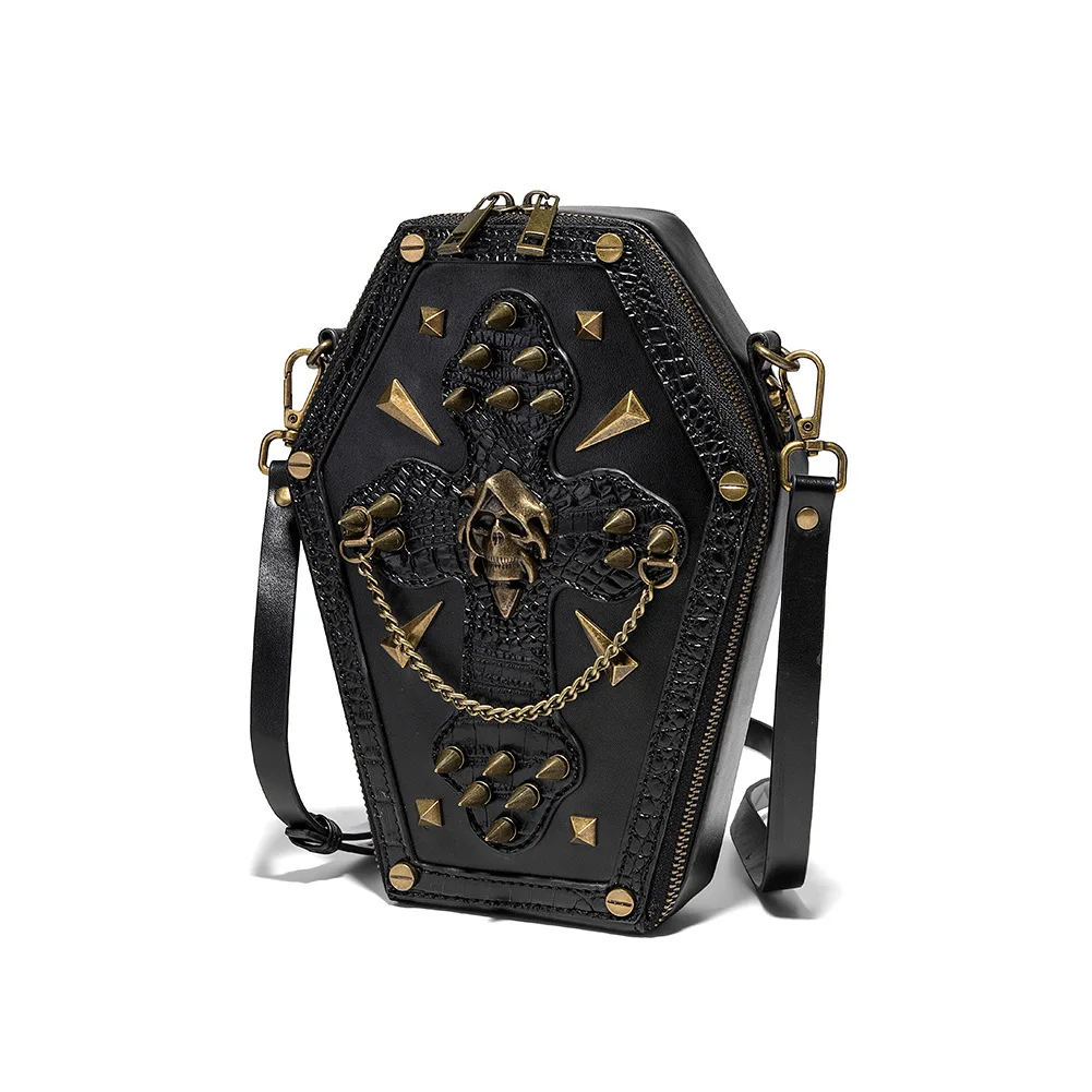 OEM gothic webs bats wallet unique Design Shoulder Bag Lady   punk Skull coffin bag motorcycle chain crossbody bag for women
