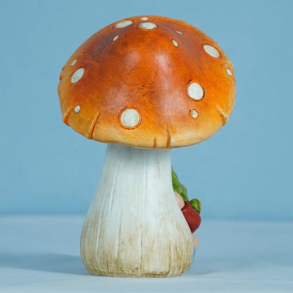 Outdoor Gnomes Decorations garden gnome sitting under mushroom with ladybug  Resin garden gnome statue