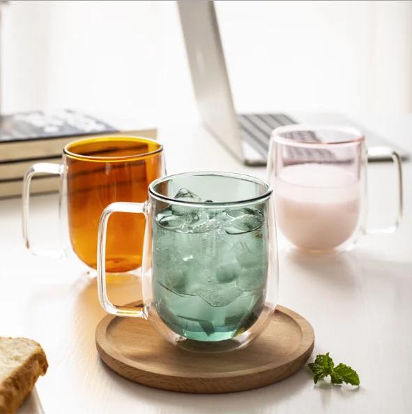 Heat Resistance Handmade Colored Water Tea Coffee Drinking Borosilicate Double Wall Glass Cup