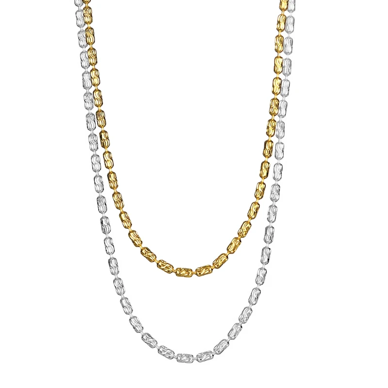 Oval Bead Chain Necklace S925 Sterling Silver 18k Yellow Gold Italian Fancy Diamond Cut Barrel Link Chain Necklace