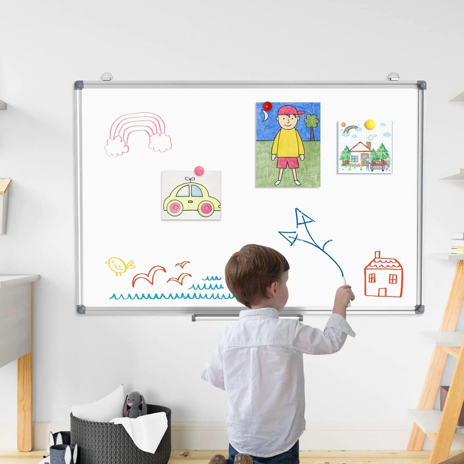 Home Office School Double-Sided Silver Aluminium Frame Dry Erase Board Magnetic Whiteboard for Wall Hanging Mounted