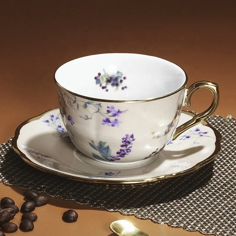 Arabic drinkware cup and saucer 220ml decal glazed ceramic gold rim coffee cup set tea cup with saucer