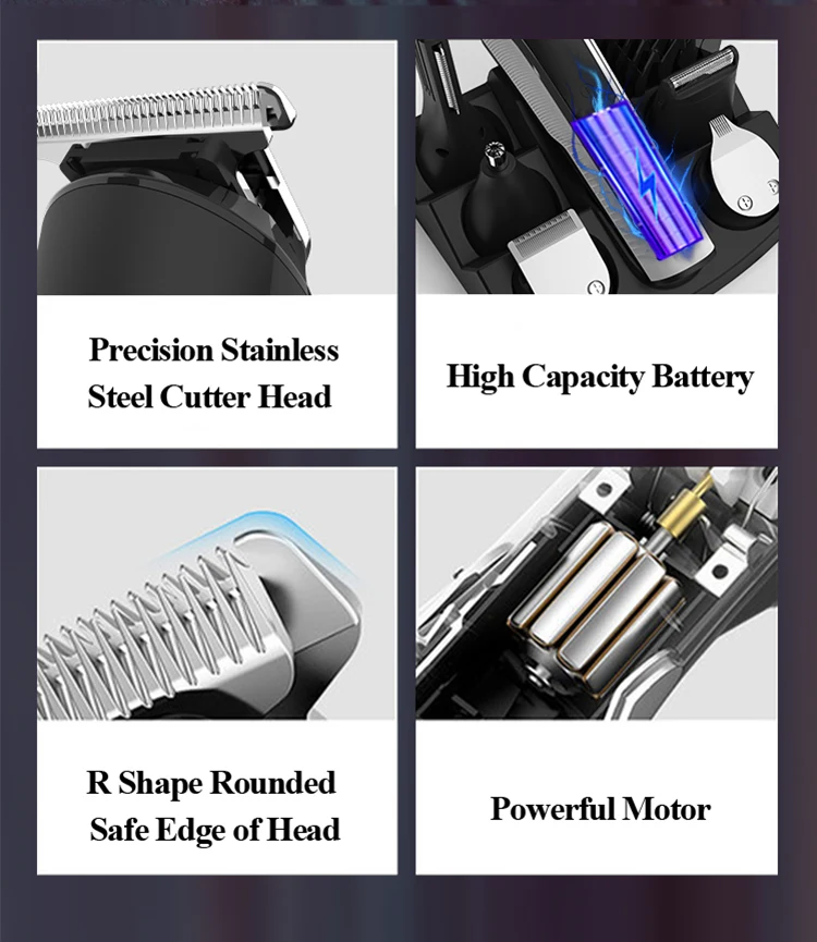 Multifunctional  Man Grooming Kit Replacement Blade Stainless Steel Metal Electric Usb Clippers  Hair Trimmer Set