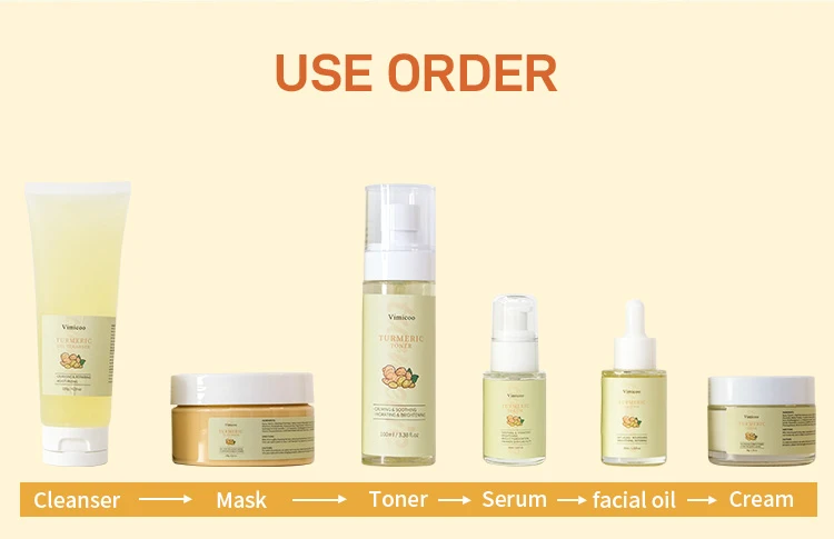 Skincare Products Custom Logo Korean Turmeric Skin Care Kit Anti Acne Dark Spots Anti Aging Tumeric Set Turmeric Skin Care Set