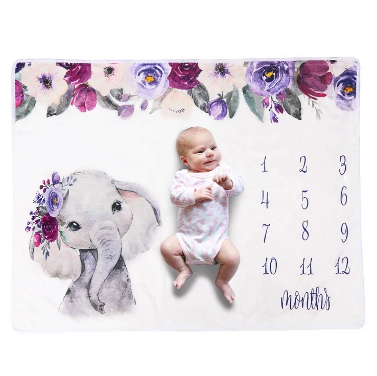Flannel Fleece Wholesale High Quality baby monthly milestone flannel blanket milestone elephant disaggregated for baby