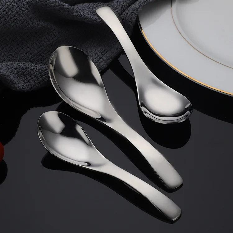 High Quality Food Grade 304 Stainless Steel Round Spoon Silver Dessert Dinner Rice Soup