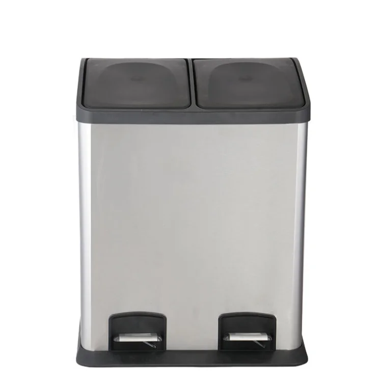 Hotel 36L Stainless Steel Rectangular Foot Pedal Garbage Bin Double Bucket with Lid Trash Can