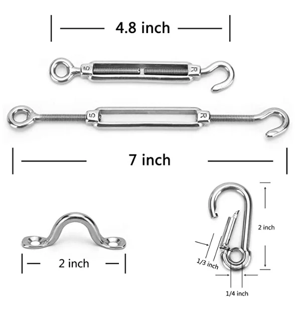 Turnbuckle Wire Rope Tension with Hooks Outdoor Lights Hanging Kit String Lights Suspension Kit 304 Stainless Steel Cable