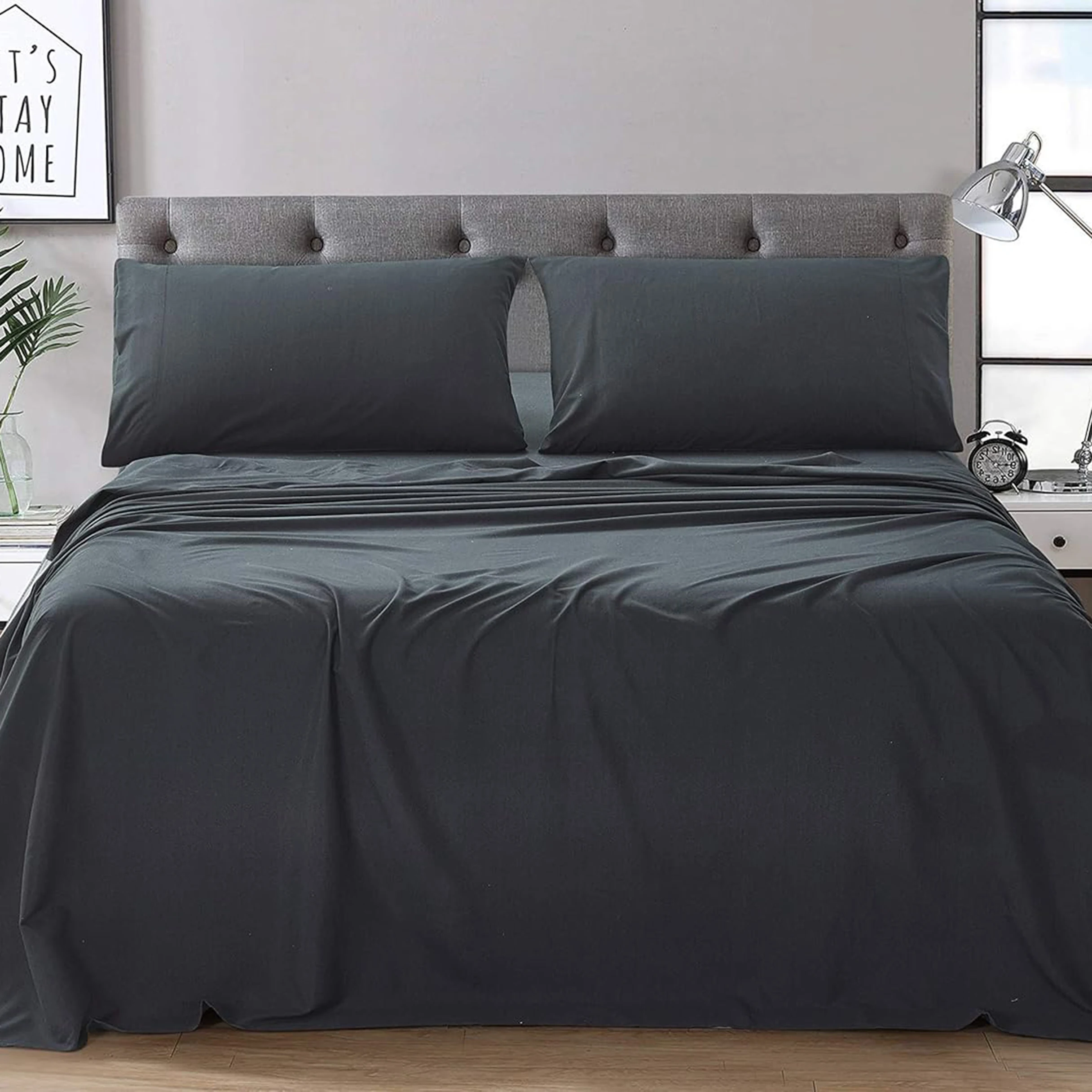 Customized Polyester Bedsheet Microfiber Brushed Fabric Flat Bed Sheet Set with Pillowcase