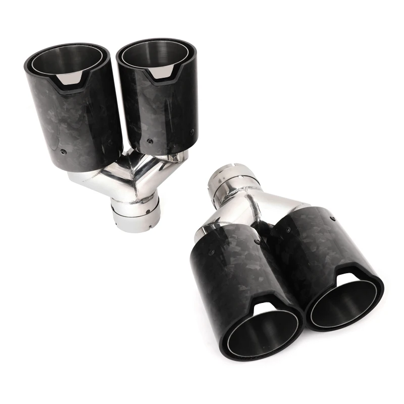 Dual Exhaust Tip Quad Muffler Tip glossy Forged Carbon Fiber Silver Exhaust Pipe Tail Exhaust Muffler Tip For BMW