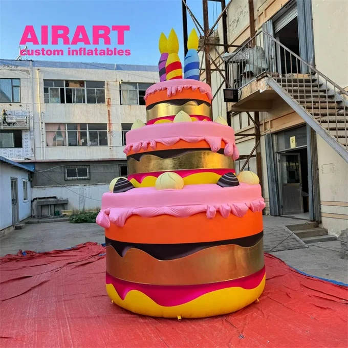 Three-layer decorated inflatable cake, custom inflatable birthday cake for outdoor party