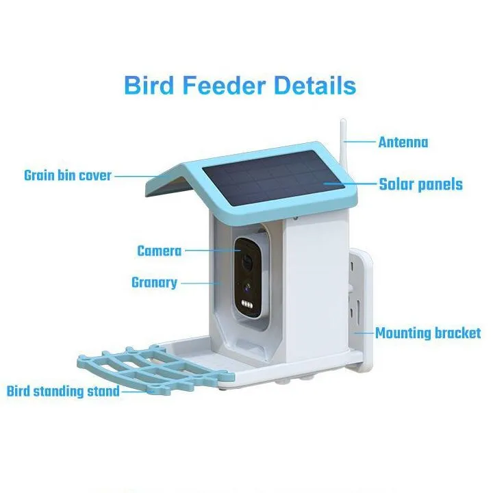 New Arrival Outdoor Solar Charging App Intelligent Bird Feeder 4MP 2.5K HD Camera AI Recognition Bird Species Feeder