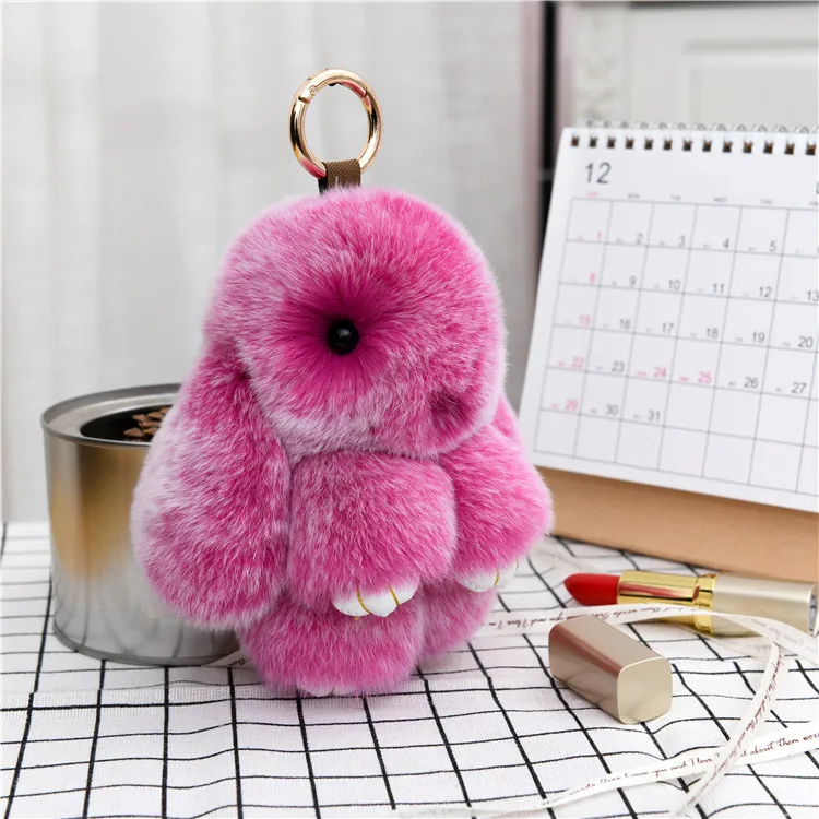 Hot Sell Wholesale Big Size 15cm Real Rex Rabbit Fur Plush Key Chains  Cute Keychain Fluffy Furry Fuzz Keyrings Backpack Pendant