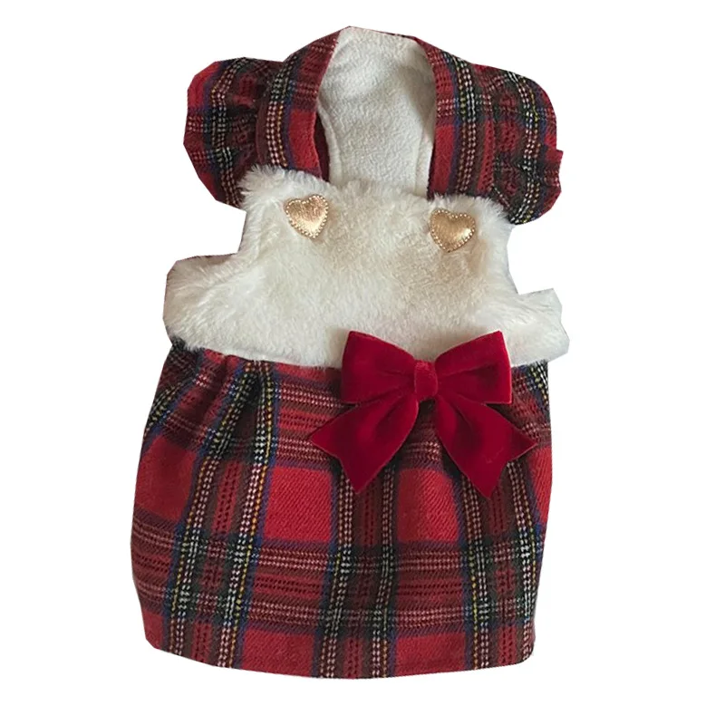Christmas Pet Dog Winter Skirt Teddy Cat Two -foot Hanging Cotton Dress With Hat Apparel Clothing