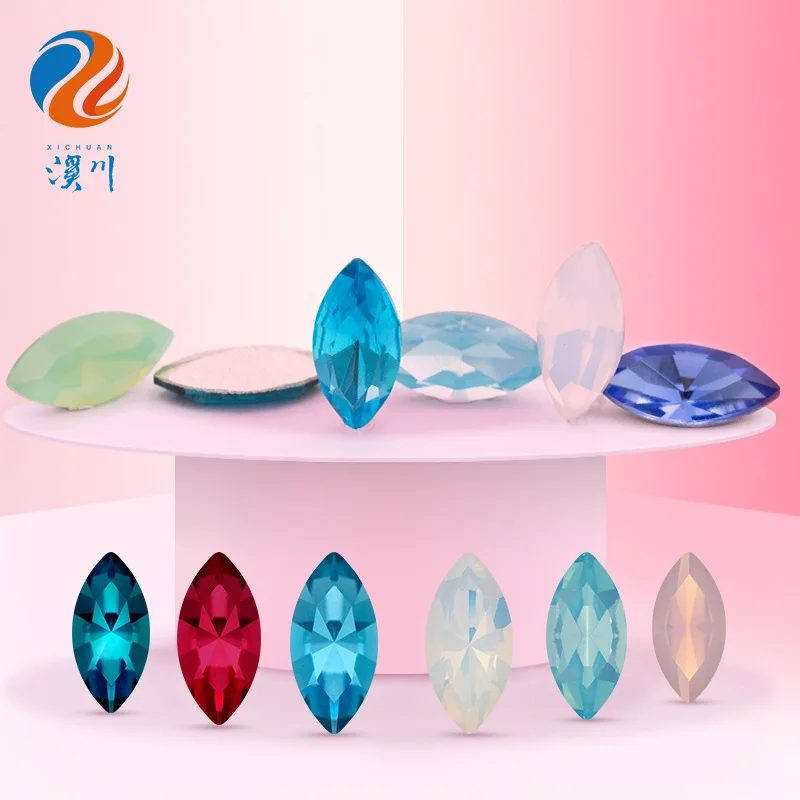 Xichuan Glass Loose Pointback Navette Shape Glue On Supplies K9 Fancy Stones Jewelry Rhinestone Nail Art Accessories