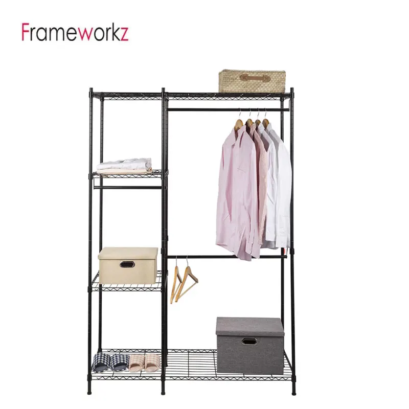 3 Tiers Metal Closet Organizer Clothes Wardrobe