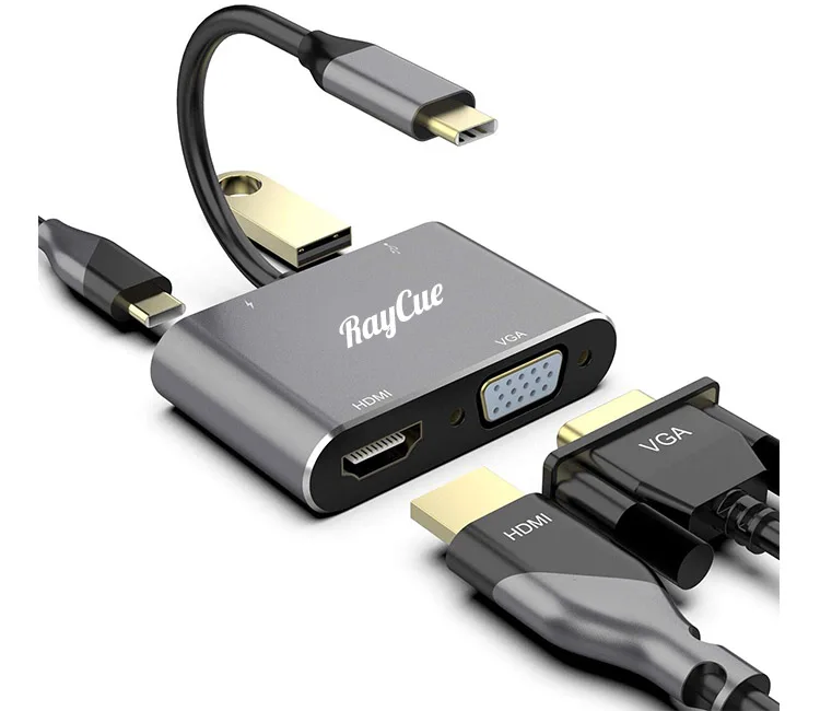 RayCue 4K HD+MI VGA Adapter CLDAY 4-in-1 Hub USB 3.0 OTG Charging Power PD Port Compatible for MacBook Pro/Dell XPS