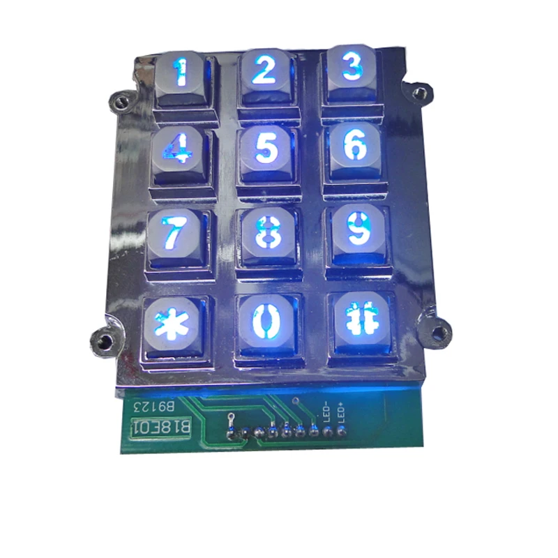 Metal backlit access control outdoor keypad with 12 keys
