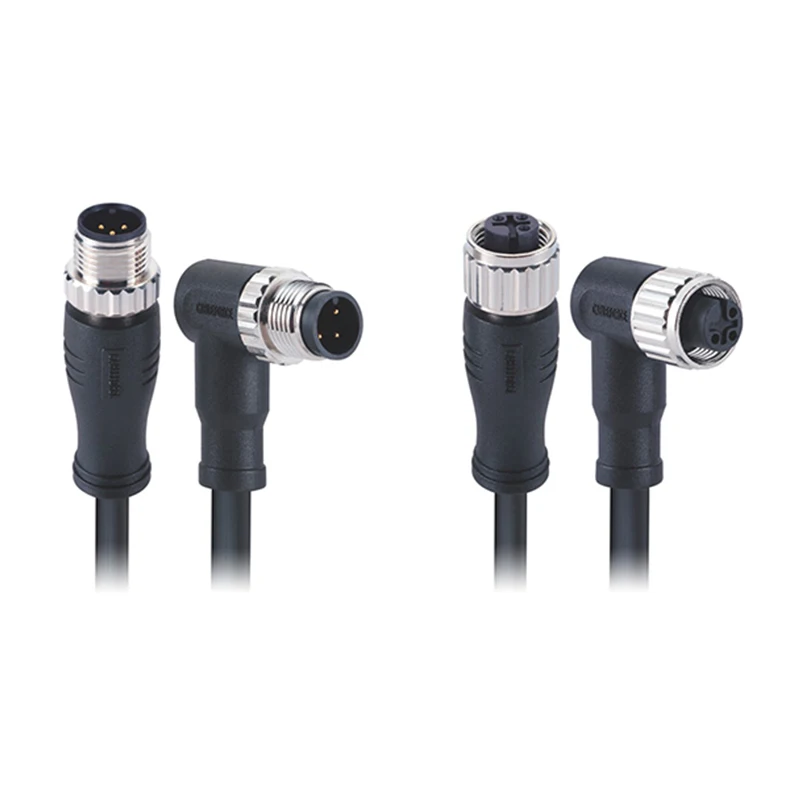 Cableforce M12 Male Female 2 3 4 5 8 12 17 Pin Un-Shielded Angled Connector Cable M12 Waterproof Circular Cable Connector