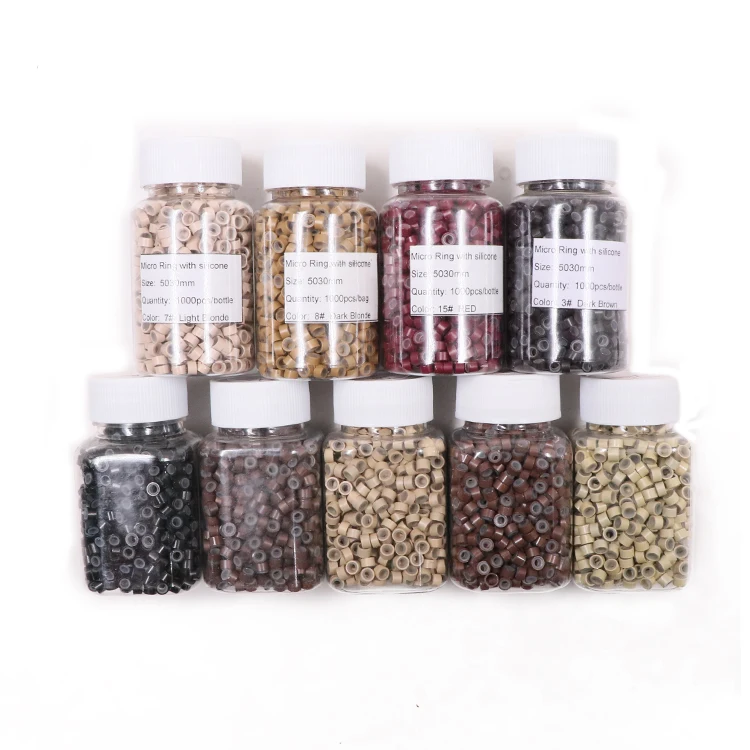 1000pcs Hair Extension Micro Rings Links Beads, 5 mm Silicone Lined Beads for Human Hair Extensions