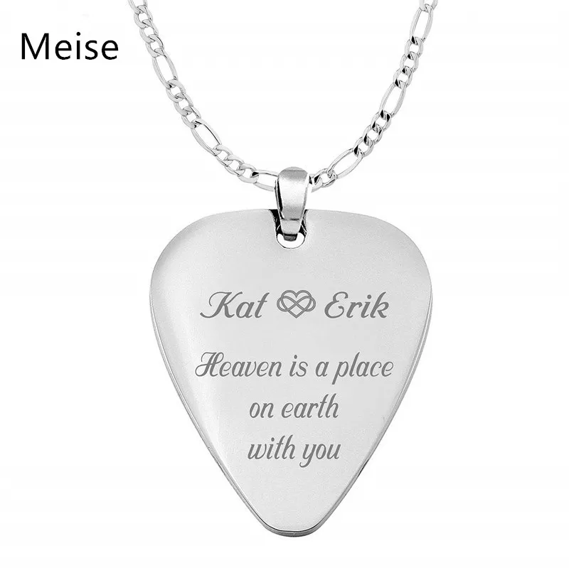 Yiwu Meise Personalized Custom Engraved  Stainless Steel Guitar Pick Necklace Pendant