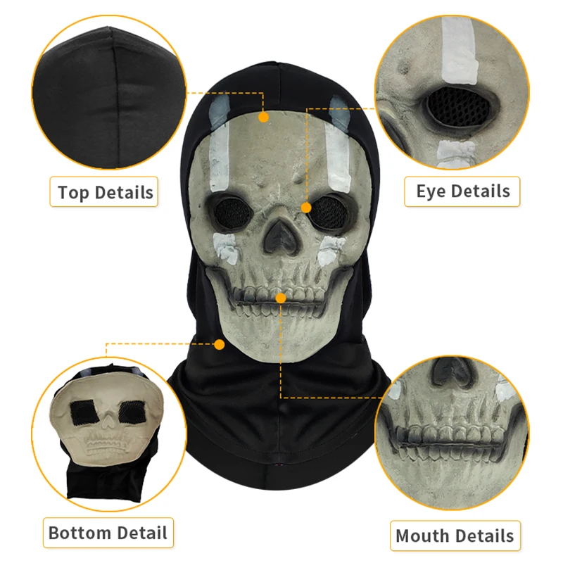 Halloween Call of Duty Ghost Costume Customizable Call of Duty Grey Double Lines Latex Mask Scary Ghost Face Mask