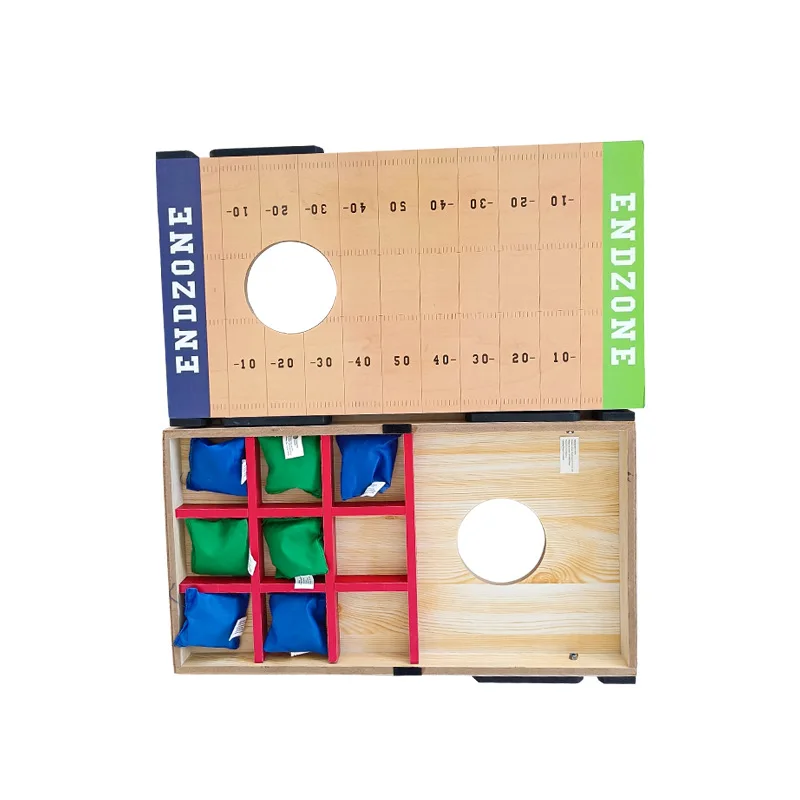 Portable Indoor or Outdoor Game 2-in-1 Wooden Cornhole Bean Bag Toss & Tic Tac Toe