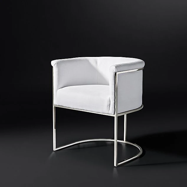 Luxury Design Fabric Modern White Dining Chairs Comfortable Velvet Accent Dining Arm Chairs With Silver Legs