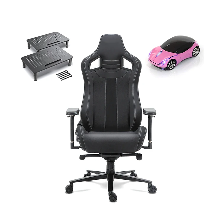 Silla Gamer Chile Black Premium Leather Chair Gaming with Car Mouse with USB Receiver and Back Saver Monitor Stand for Desk