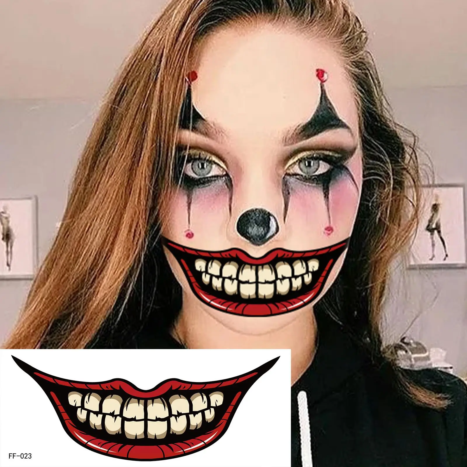 custom stickers Halloween big mouth tattoo paste party horror thriller lips DIY decoration temporary tattoo sticker custom