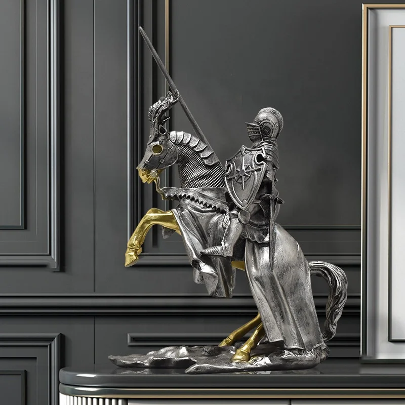 Roman medieval warrior armor heroic knight figures decoration European kamen rider horse art statue