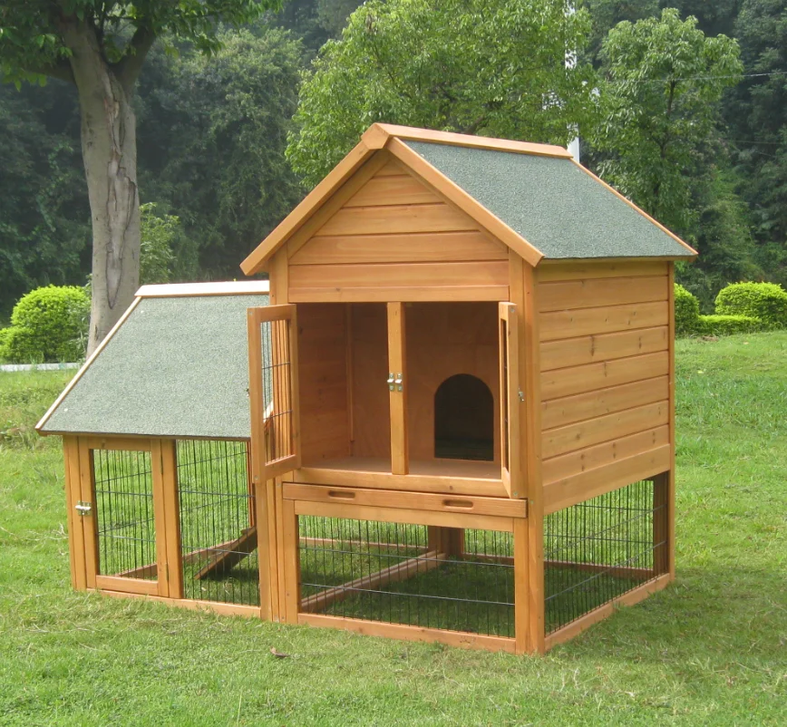 Outdoor Large Rabbit Hutch Wooden Bunny Wire Cage With Pull Out Tray
