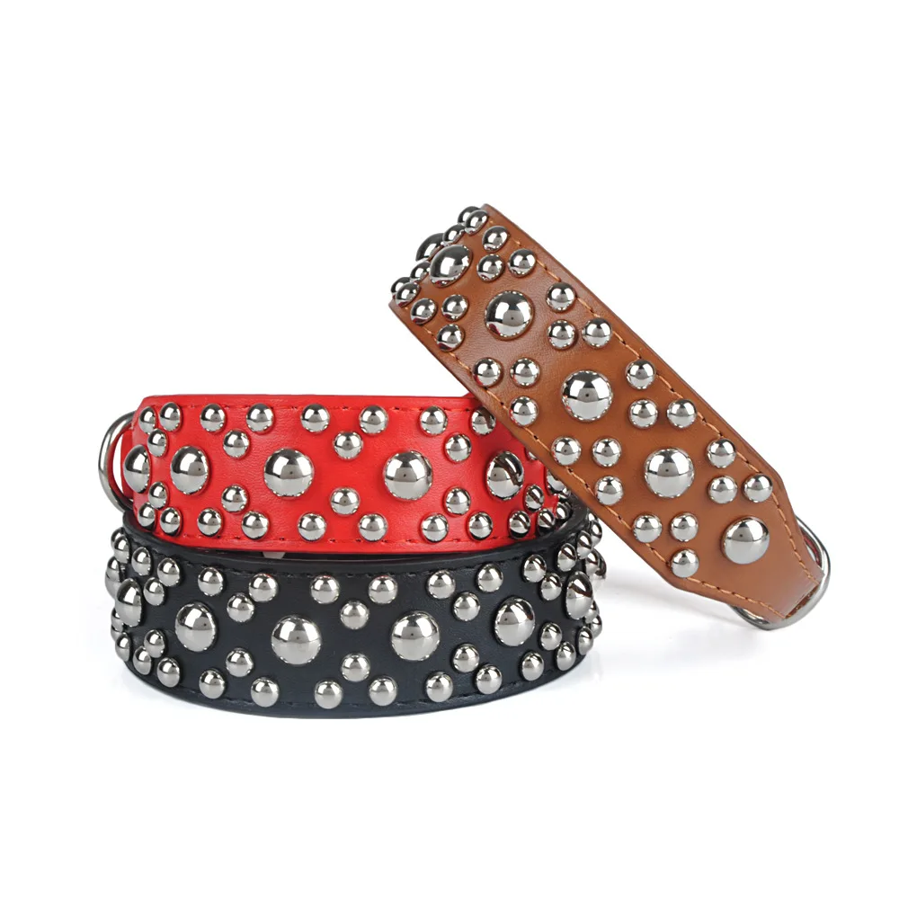 Heavy Duty Luminous African Dog Cowhide Leash Animal Collars Greyhound 2 Inch Leather Dog Collar