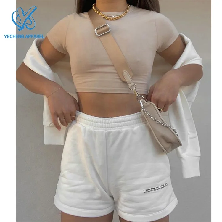 Wholesale Custom Logo 2 Pc Short Sets Crop Top Sweatshirt And Short Set Comfy Cotton Women Two Piece Short Sets