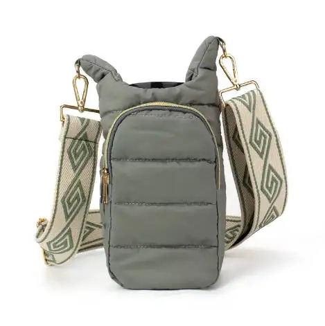 Dull Gray Green  holder crossbody bag puffer sling bag for sport hot sale new arrival quilted water bottle Puffy Handbag