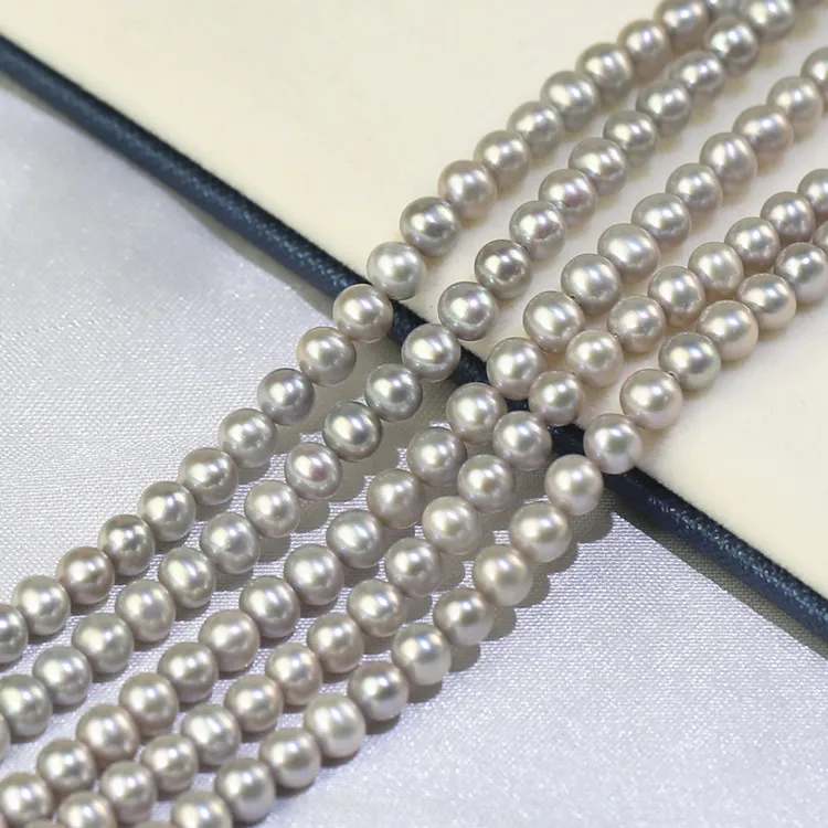 Wholesale freshwater pearls 5-6mm best grade silver color near round  cultured pearl necklace strand